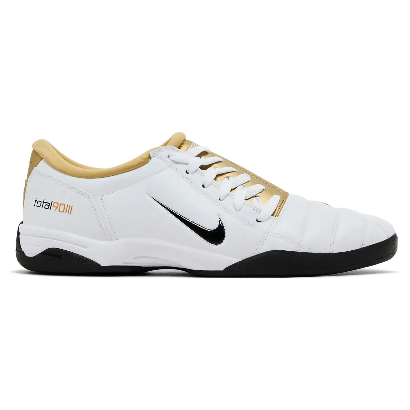 Nike Total 90 3 SP White Metallic Gold Mens Unisex Sneaker HJ9351-101 White Comfort Indoor Soccer Football Trainer T90, Authenticity Guaranteed Vintage Fashion Shoe Women's black, Athletic Sneaker, Footwear Sneakers