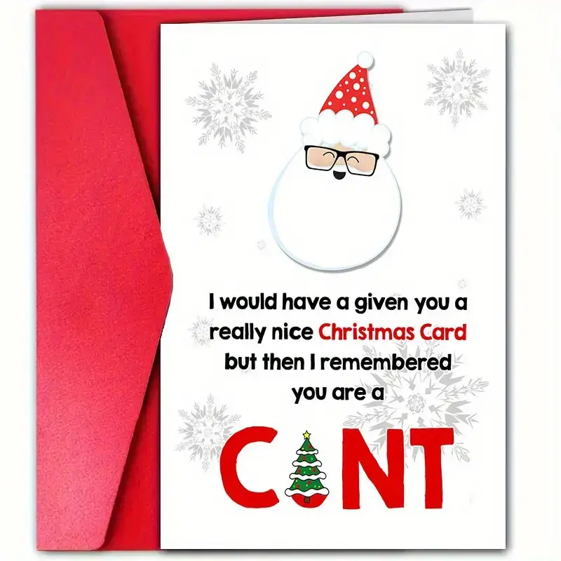 Funny Christmas Card with Envelope, Santa Glasses Design, Snowflake Pattern, 'great Gift' Message, Perfect Holiday Greeting Card