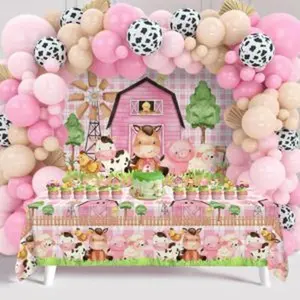 Farm animal themed party decoration for girlfarm barn animals backdrop banner farmhouse animals decor party tablecloth balloon arch garland kit for birthday photography baby shower party supplies