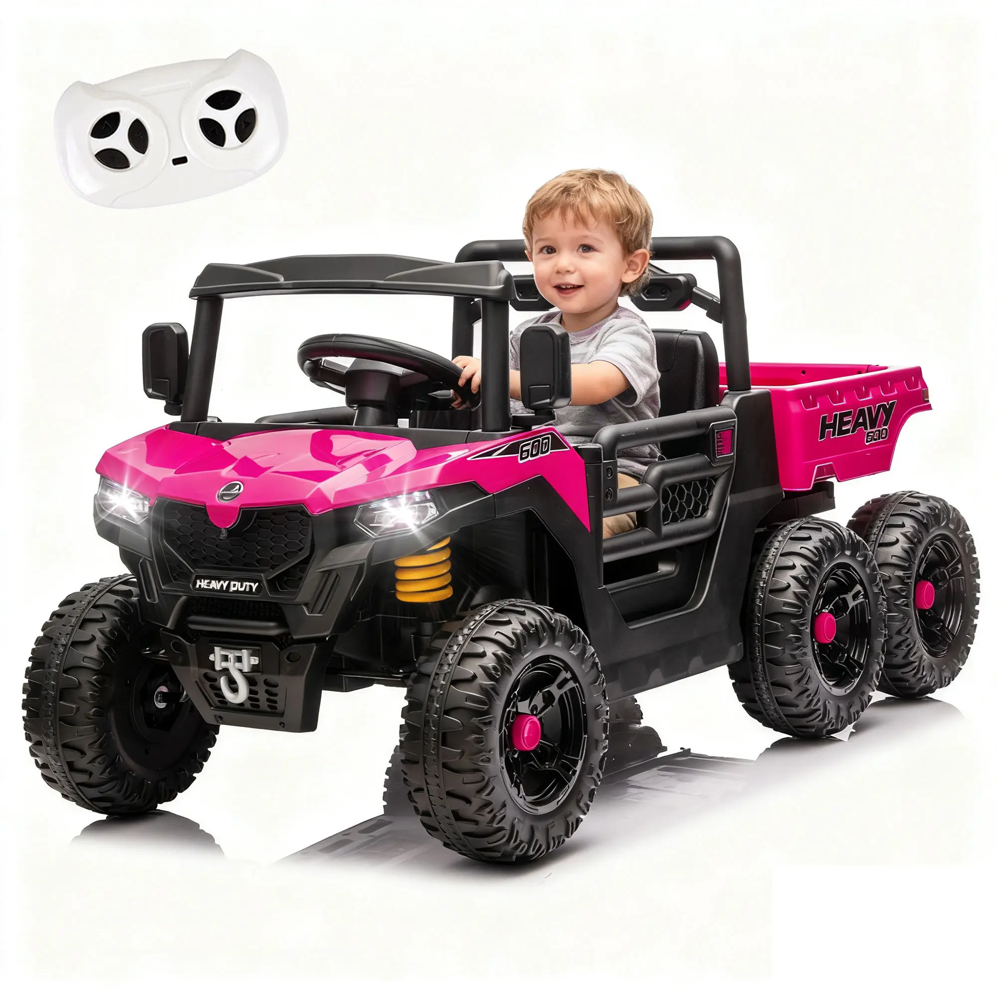 24V 400W Kids 6-Wheel Electric Dump Ride On Truck, 4WD Drive, 6-Wheel Suspension & Front/Rear Shock Absorbers, High Chassis, 2.4G PC Remote Control, Bluetooth,Music & Stories, Speed 1.86-3.11MPH, Electric Ride On Toy for 3-5 Years Old Kids