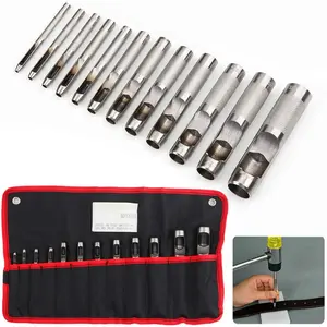 12 PCS Steel Hollow Leather Punch Set 1/8''-3/4''(3-19mm) Heavy Duty Round Hole Punch Set Leather Hole Tool for Watch Cloth Belt Gaskets w/Storage Bag