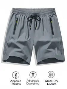 Men's Sportswear Casual Shorts, Breathable Quick-Dry Style, Zipper Pocket & Waist Drawstring, Ideal for Outdoor Activities & Fitness Training