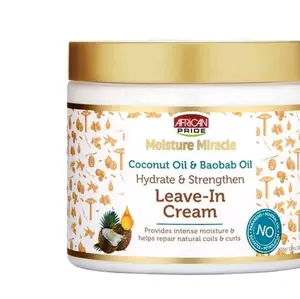 African Pride Moisture Miracle Leave-In Hair Cream with Coconut Oil & Baobab Oil, Hydrating & Strengthening Formula, Family Size, 15.oz