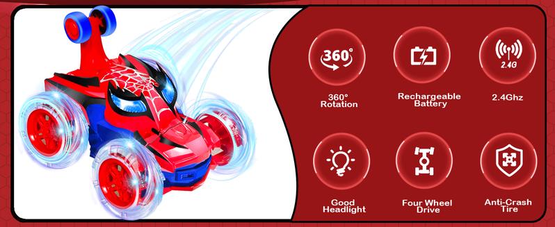 TikTokShopBlackFriday Spider RC Stunt Car, 360° Rotating 4WD Toys, Lights, All-Terrain Toy, Rechargeable, Remote Control for Kids 4-10, Indoor/Outdoor, Great Birthday Gift Valentines Day Gift