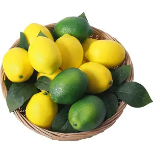 24 Pcs Fake Artificial Lemons 12 Pcs Faux Lemon Leaves Lifelike Fake Lemon Decor for Kitchen Table Cabinet Party Plastic Fruits Photography Prop