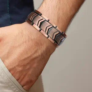 Men'S 3X Strength Copper   - 3800 GSM High , Heavy Duty Copper Construction with Folding Clasp, Black & Golden Design, Comfort Fit for Gym, Everyday & Formal Wear -  Jewelry for Men, Durable & Stylish Accessory charm   copper jewelry bracelet random