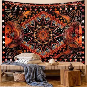 Vintage Sun & Moon Pattern Tapestry, 1 Count Colorful Bohemian Geometric Tapestry, Wall Hanging Decor for Home Living Room Bedroom Dormitory, Decoration Items, Tapestry Wall Mural