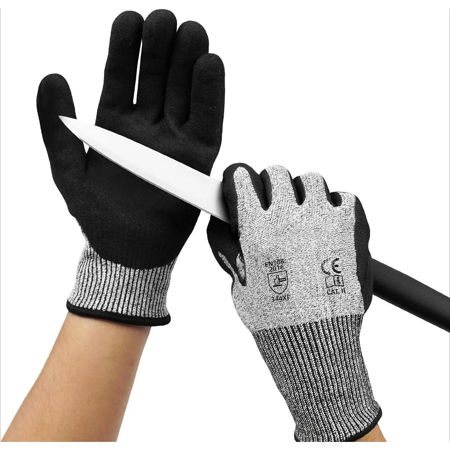A9 Cut-Resistant Safety Gloves, Grey Nitrile Palm-Coated, Touch Screen-Compatible, Large Size, Work Safety Equipment for Metal Fabrication, Construction Gear, Home Improvement