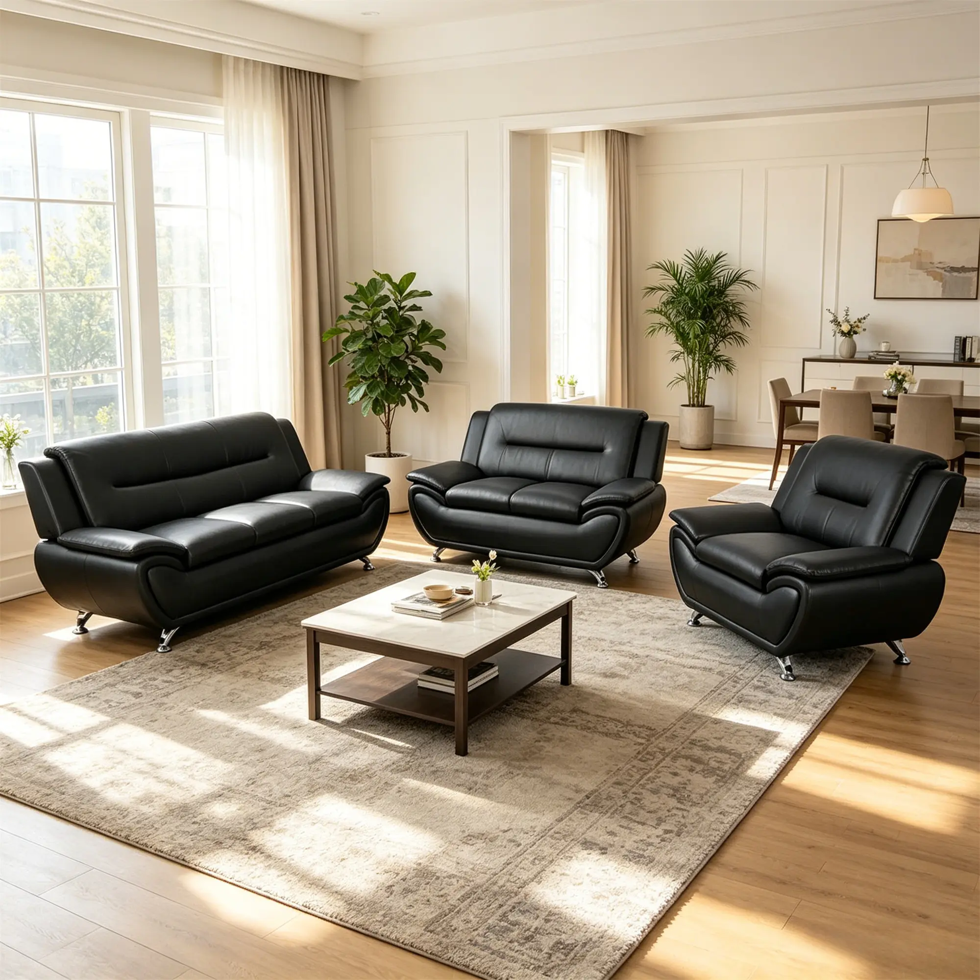 MOOLSUN Monochrome leather sofa - sturdy low rise living room sofa, apartment furniture, three seater sofa, double seater sofa, armchair, simple, fashionable and comfortable sponge sofa, easy to assemble home decoration