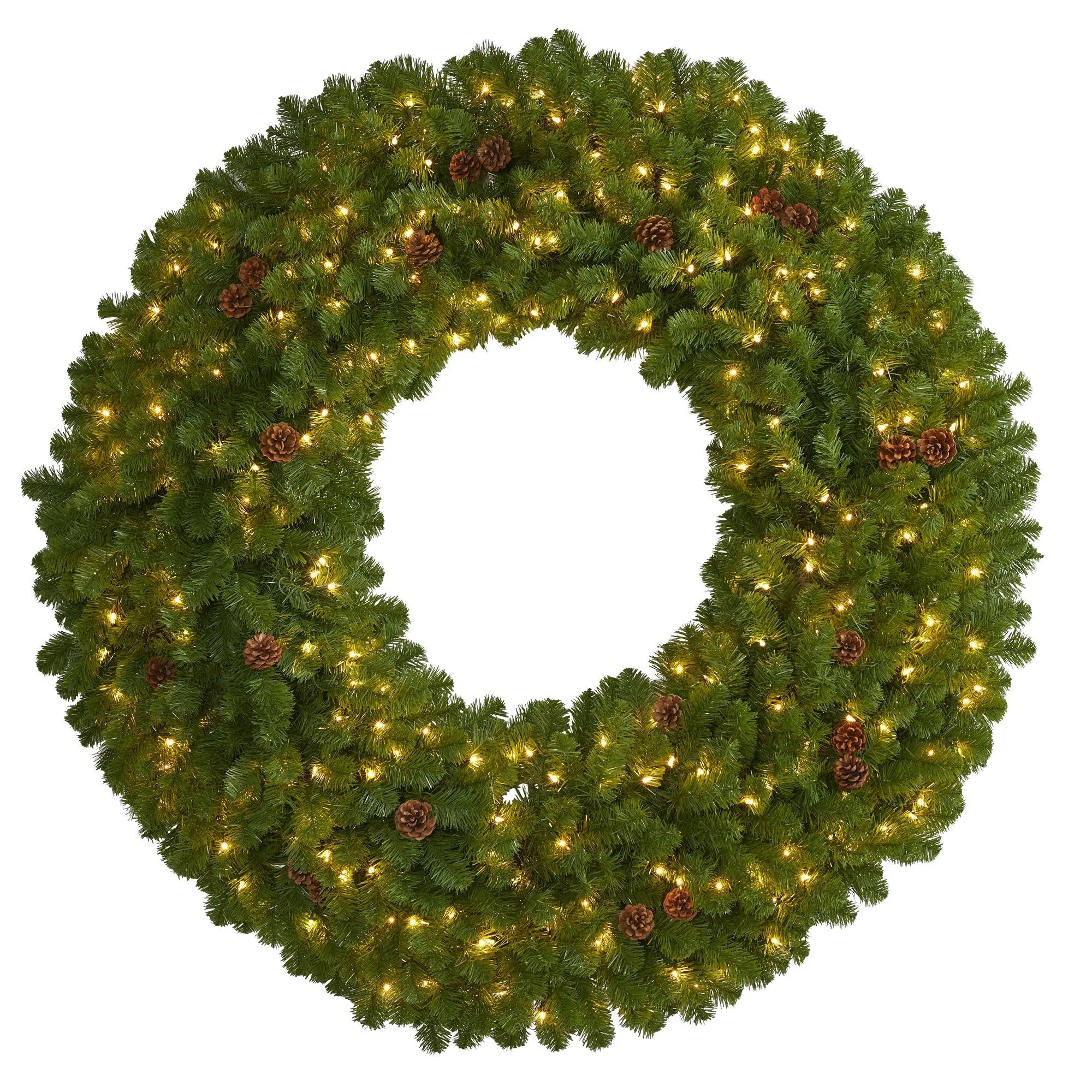 5ft Giant Artificial Christmas Wreath Decoration with Realistic Artificial Leaves, Pre-Strung with 280 Warm White LED Lights & Pine Cones, Wall/Door Hanging Festive Home Supplies