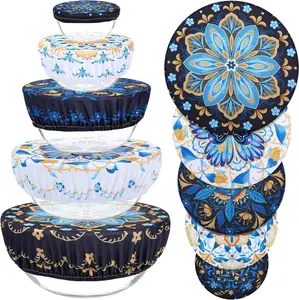5 count Bowl Covers , 5 Size Elastic Cloth Bowl Covers for Bread Proofing Stretch  Covers Washable for  Fruits Leftover (Lozenge Floral)
