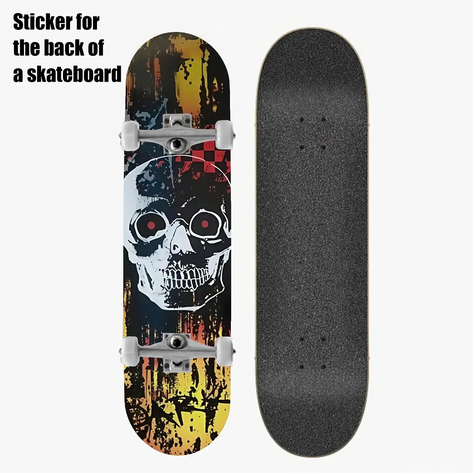 1 Street Punk Trend "Cool Skull Design" Cartoon Printed Skateboard Sticker - Self Adhesive Waterproof PVC Sticker