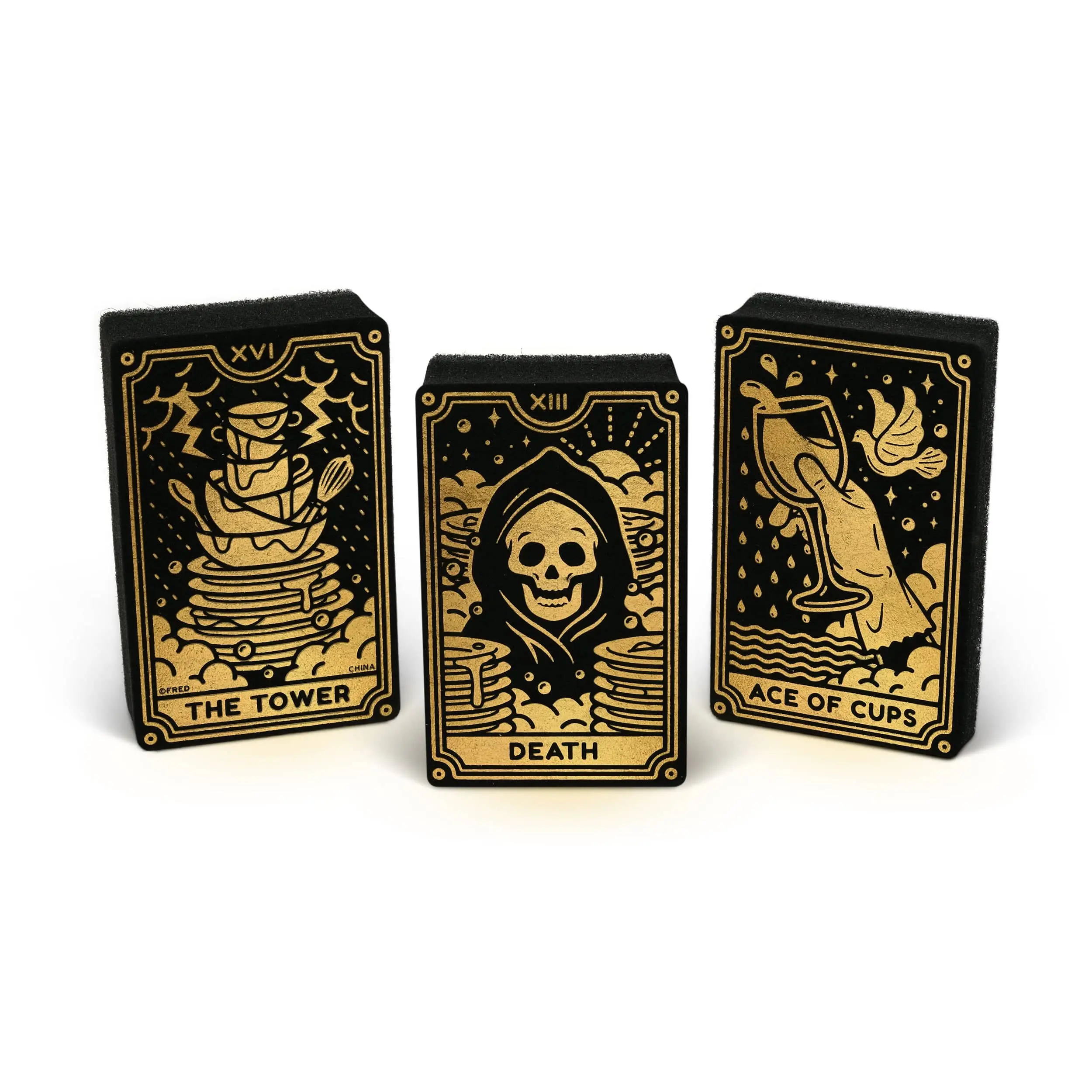 CLEAN FATE Tarot Card Kitchen Sponges - Set of 3 - Unique Witchy Gift & Gothic Home Decor - Magical Gifts for Her