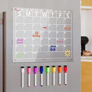 Acrylic Magnetic Dry Erase Board Calendar for Fridge, Clear Monthly Planner Whiteboard for Refrigerator, w/ 8 Colors Markers, 15"x11"
