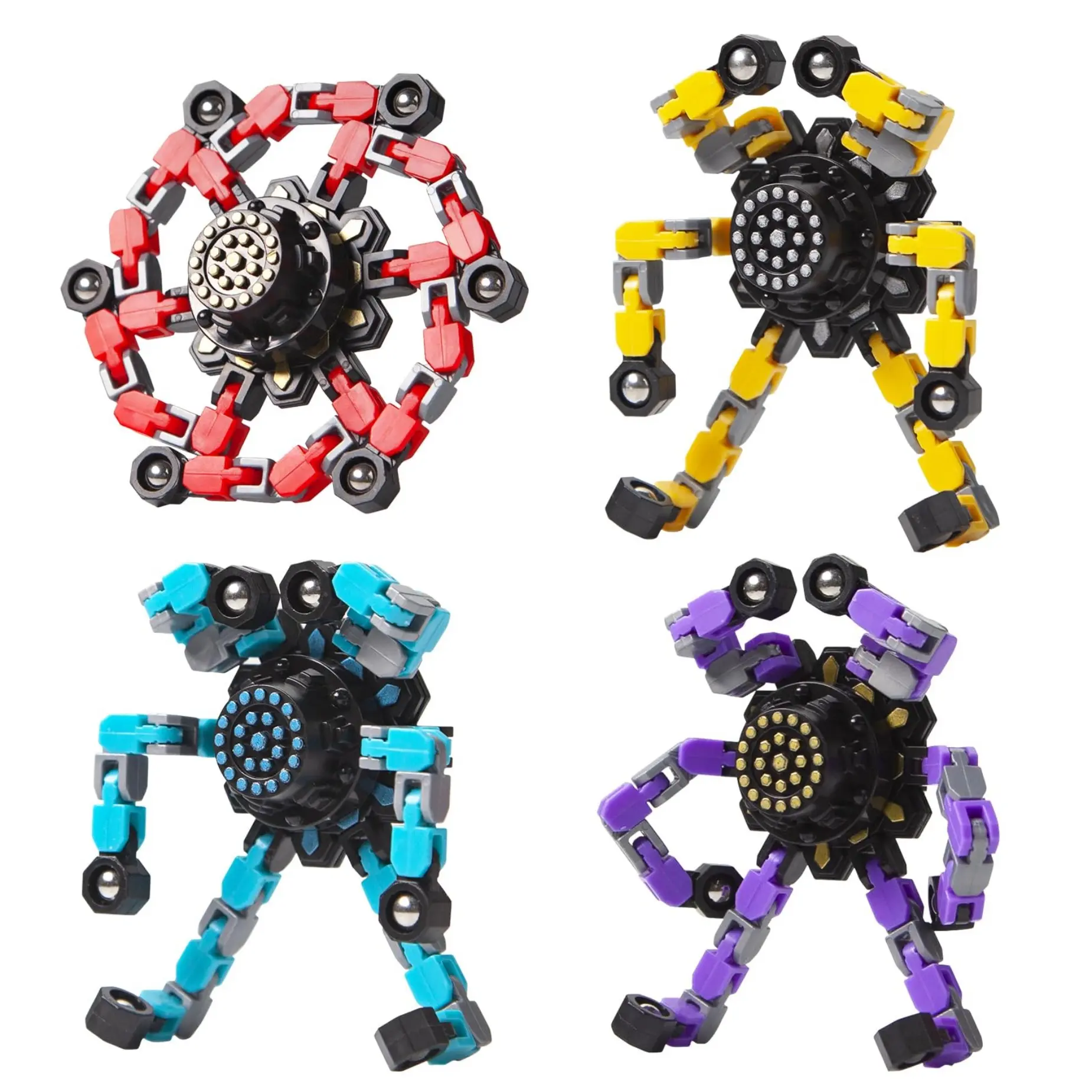 Transformable Fidget Spinners 4 Pack for Kids and Adults Stress Relief Sensory Toys for Boys and Girls Gifts