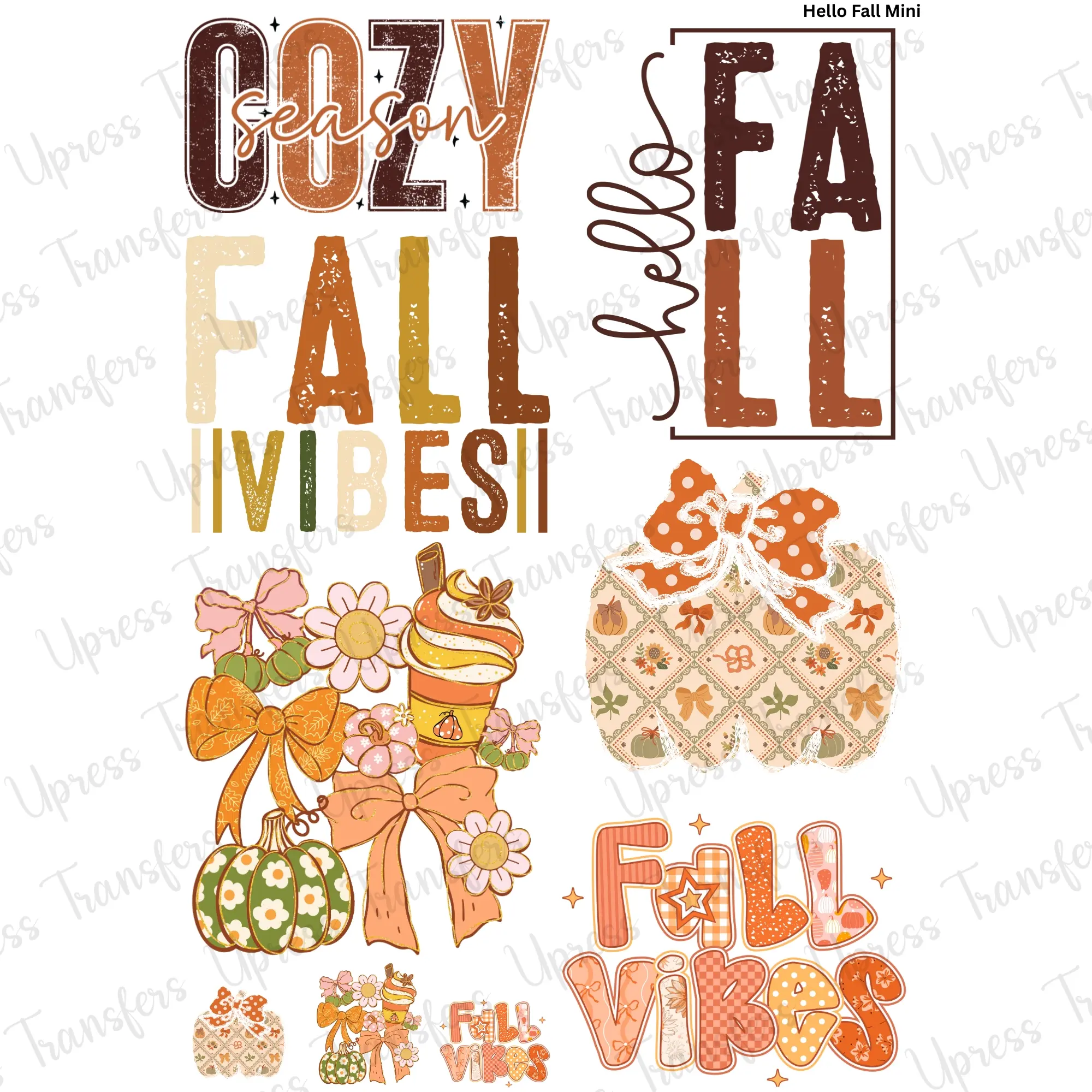 Hello Fall Mini DTF Transfer Gang Sheet 24.5" Wide x 36" Long Direct To Film Trendy Vibrant Designs for Stylish Wardrobe