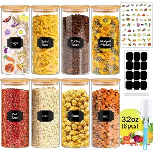 32 oz 8 count Glass Jars with  , Stackable Clear  Storage Jars, Airtight Kichen Glass Pantry Storage Containers with  for Rice, Candy, Sugar, Flour, Nuts, Cookie, Coffee Bean