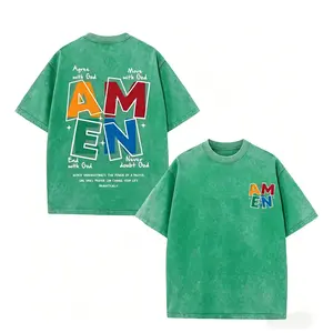 100% Cotton AMEN Classic Letter Header T-Shirt for Men Women Vintage Distressed 230g Washed Cotton Casual Fit God Bless  (regular cotton/washed cotton) You Design Faith Christian Patriotic