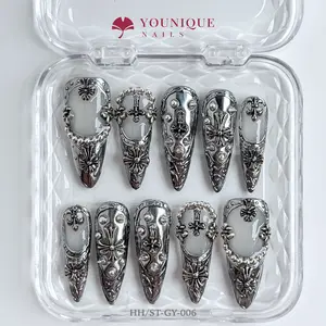 Younique Nails 2025 | HH Studio | Midnight Armor | 10PCS 100% Handmade Press-On Nails | Reusable Colorful Art