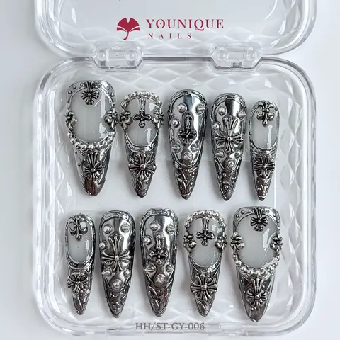 Younique Nails HALLOWEEN DAY SALON QUALITY GOTHIC STILETTO Handmade Reusable False Acrylic Set Kit Luxury Press-On Fake Press On Tip Week Wear Design Y2K Baddie Style With Embellishments Element Unique Look Art Ready Ultimate Creative Gift Product