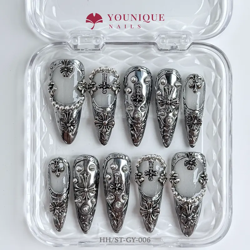 Younique Nails HALLOWEEN DAY SALON QUALITY GOTHIC STILETTO Handmade Reusable False Acrylic Set Kit Luxury Press-On Fake Press On Tip Week Wear Design Y2K Baddie Style With Embellishments Element Unique Look Art Ready Ultimate Creative Gift Product