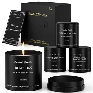 Scented Candles for Men Set - 4 Pack Luxury Soy Wax Candles, 8oz Large Strong Scented Candles, Masculine Essential Oil Candles for Home, Aromatherapy Gift of Dad, Husband, Boyfriend