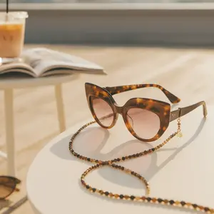 Handmade Natural Gemstone Eyeglass Chain – Brown Agate Beaded Lanyard, Multi-Use Glasses Holder / Mask Chain / AirPods Strap