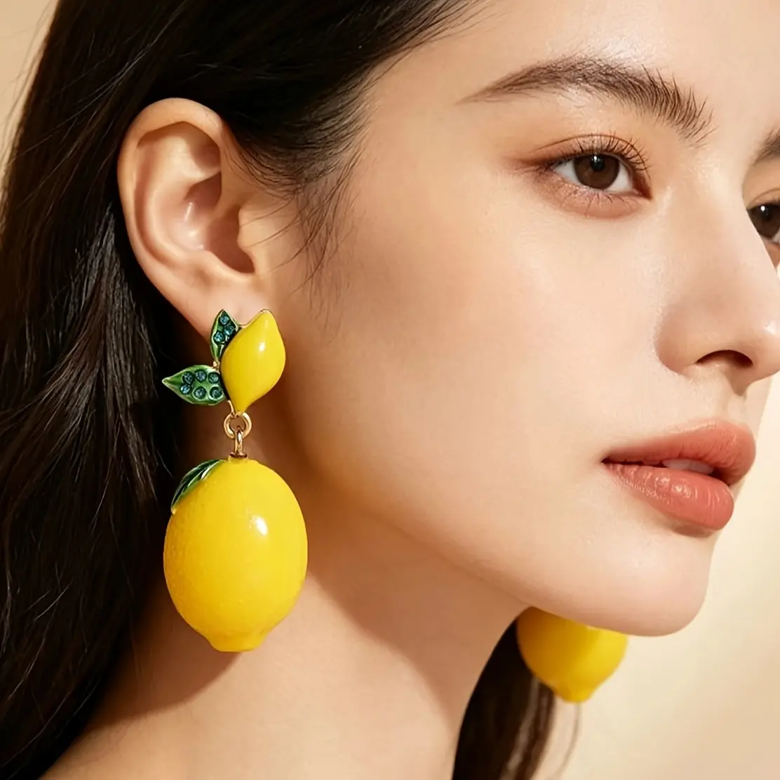 Unisex Lemon Fruit Shape Pendant Earrings (1 Pair) - Plain, Playful, All-Season Comfortable Fashion Costume Jewelry for Everyday Wear Gift