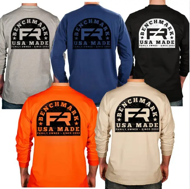 Benchmark Wood Stamp Flame Resistant Long Sleeve Shirt, Men's Graphic Workwear T-Shirt, Long Sleeve Tee clothing
