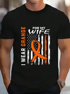 100% Cotton I Wear Orange For My Wife Multiple Sclerosis Awareness Flag T-Shirt Women's Men's Graphic Tee Crew Neck summer vacation Tops