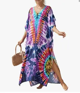Multicolored Tie Dye Moroccan Caftan Coverup Dress