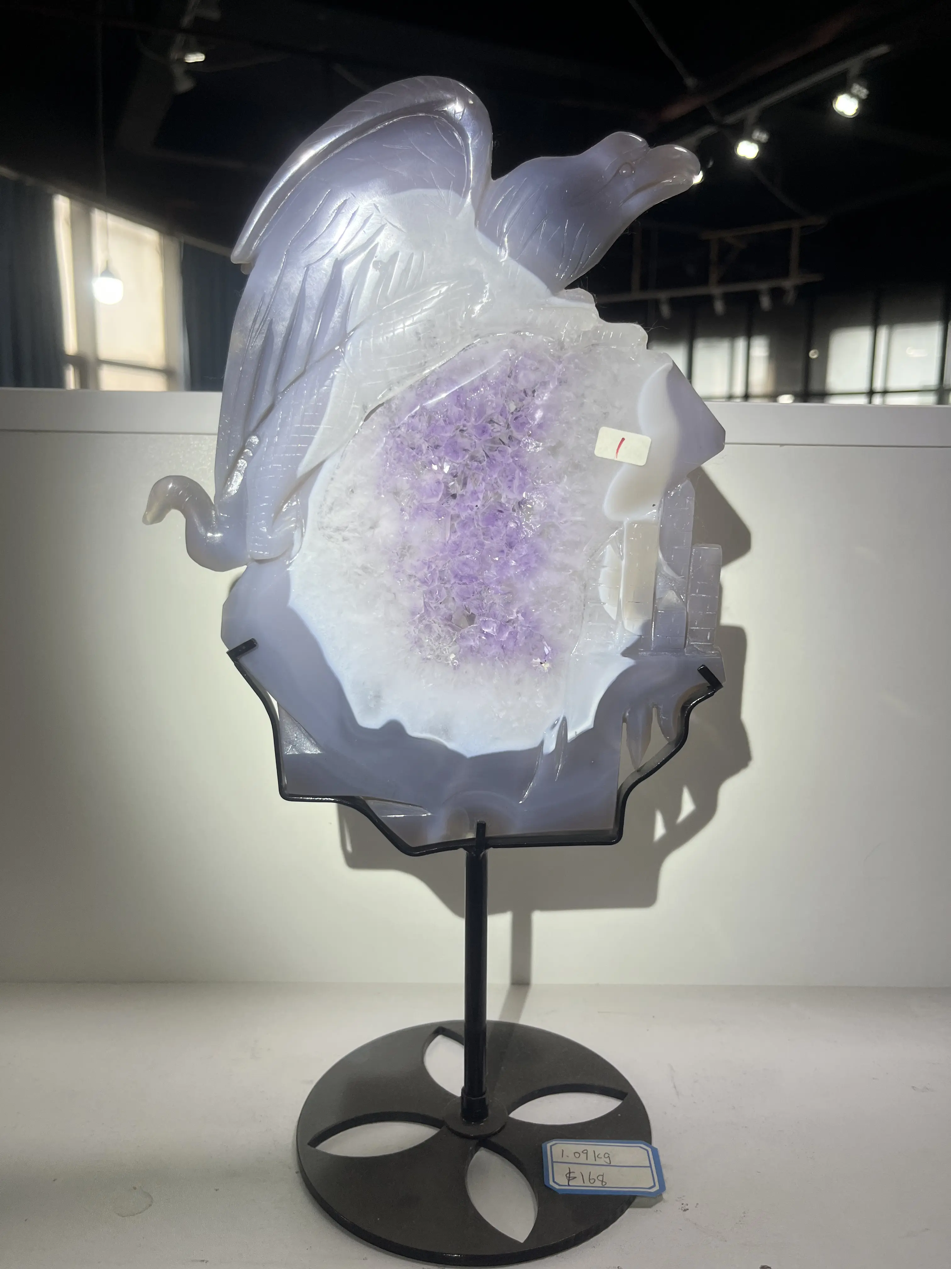 Eagle Gemstone Sculpture in Natural Agate Mix Amethyst, Unique Collectibles Piece for Home Decoration