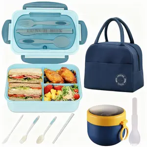 Bento Lunch Box Set for Adults and Kids, Includes Insulated Bag and Soup Cup, Microwave and Dishwasher Safe,BPA Free, Perfect for Office,School, and Picnics, Microwave Safe Reusable