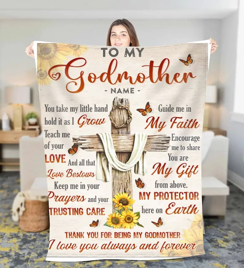Personalized To my Godmother Fleece Sherpa Blanket Christmas Gift Godmother Birthday, Gifts For Mom, Mother's day blanket, Godmother gift, Mother 2024 Gift