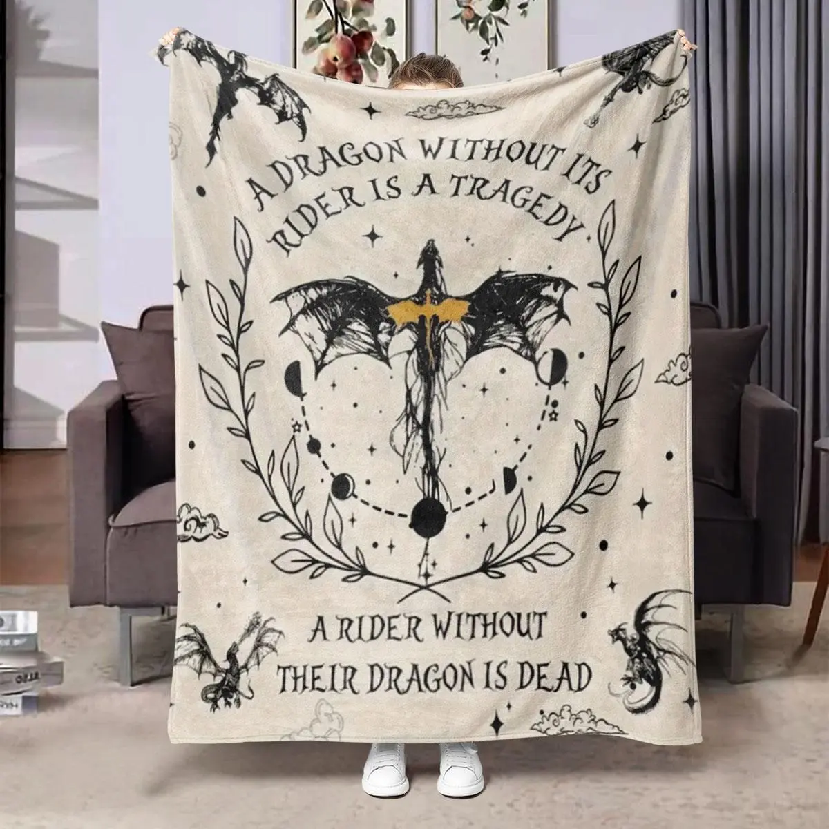 Dragon & Letter Pattern Blanket, Soft Throw Blanket, Soft Cozy Blanket, Air-conditioned Room Blanket, Warm Nap Blanket for Home & Office, Gift for Family & Friend, Halloween, Dragon and Letter
