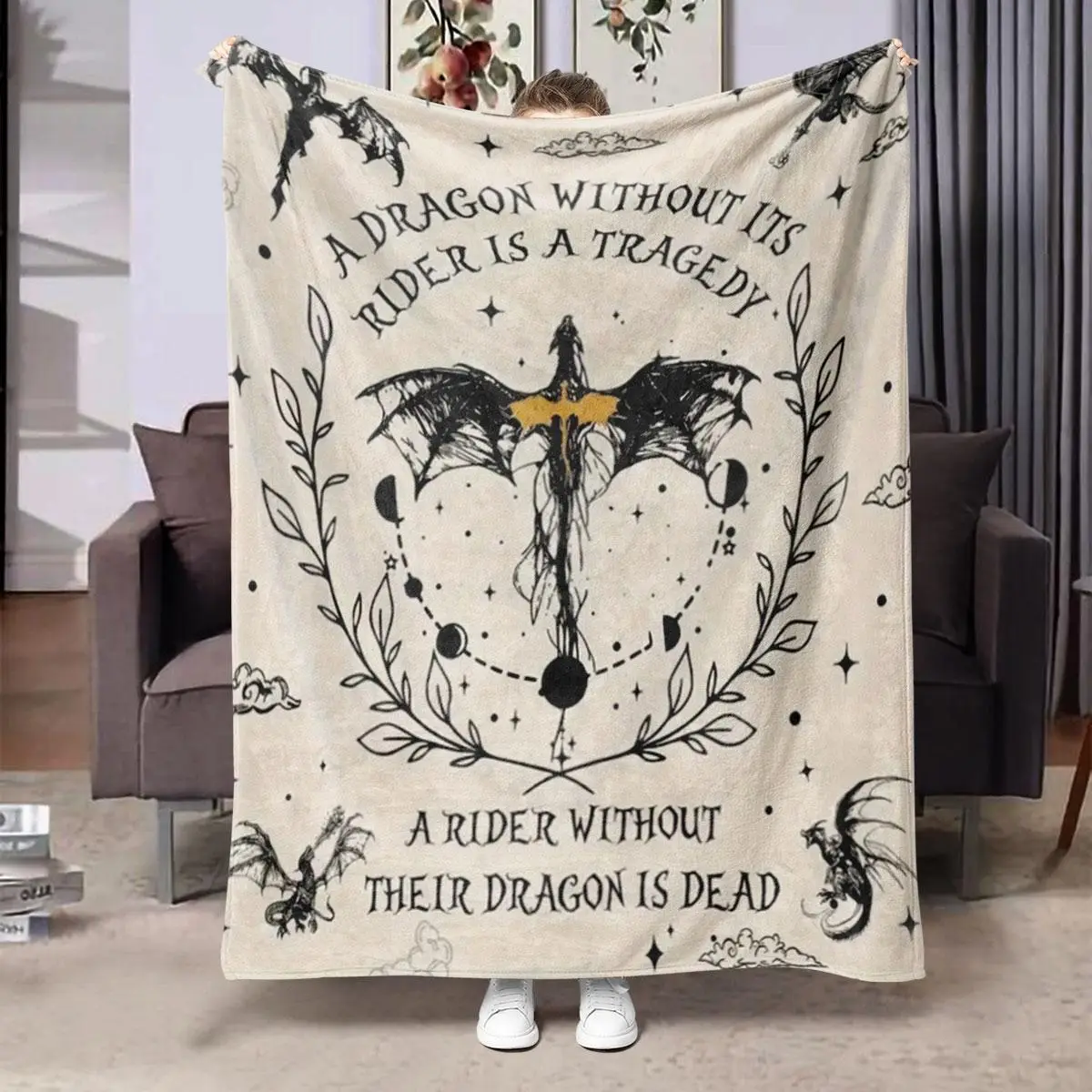 Dragon & Letter Pattern Blanket, Soft Throw Blanket, Air-conditioned Room Blanket, Warm Nap Blanket for Home & Office, Gift for Family & Friend