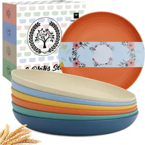 Dinner Plates, Deep Plate Set, Alternative to Plastic Plates, Microwave and Dishwasher Safe Wheat Straw Plates for Kitchen, Camping, Unbreakable Plate with 6 Colors, Set of 6 (9 Inch, Multi)