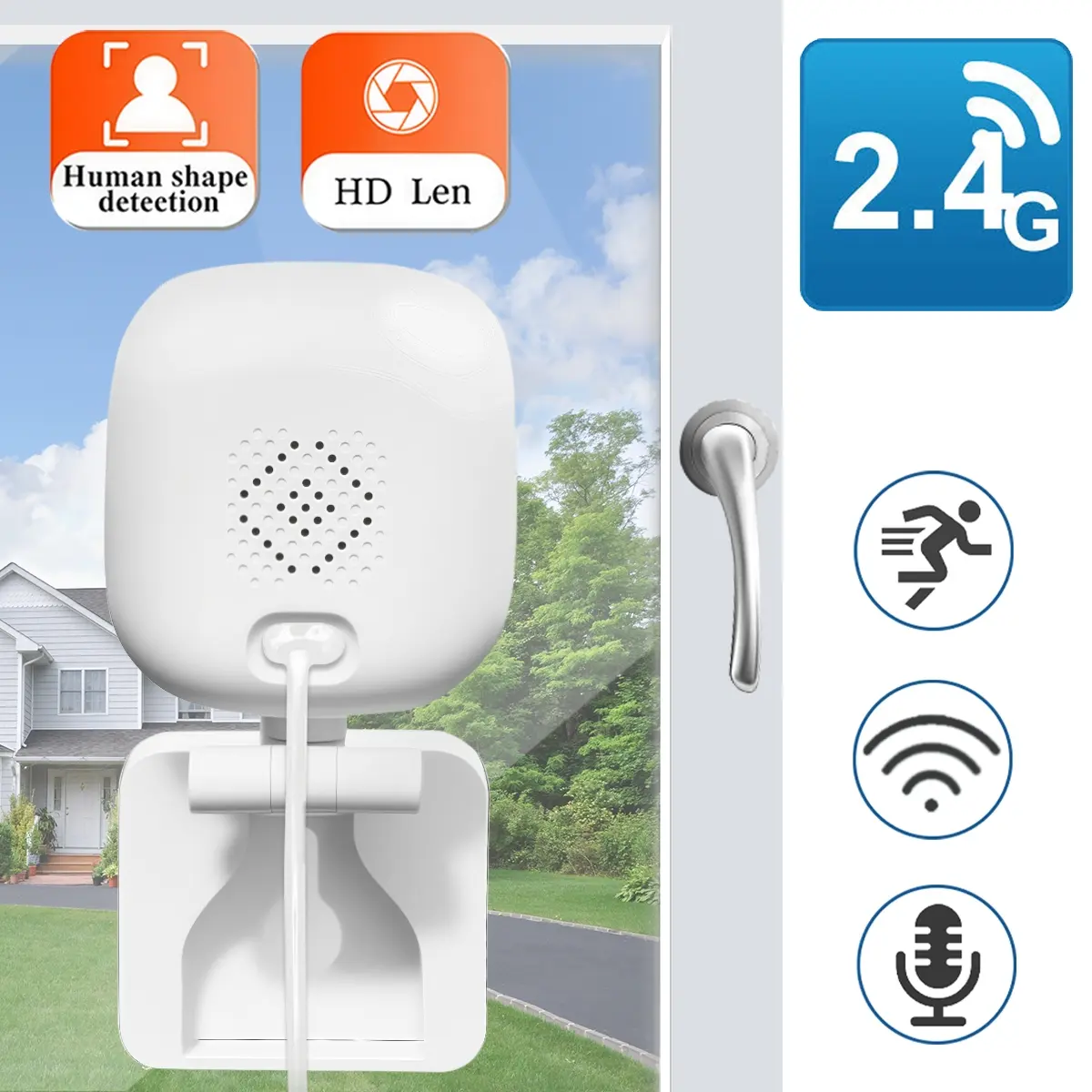 HD Window Camera, Smart Home Camera, Home Surveillance Camera, 2.4G WiFi Smart Connection, Infrared Night Vision & Human Detection, All-Day Monitoring, 24/7, Two-Way Audio, Indoor/Outdoor Versatile, Simple Quick Installation, Home Security Camera