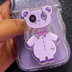Spooky Teddy Bear Phone Grip, Pastel Goth Phone Accessory, Bookish Grip, Gift For Her pop socket sticky magnetic mount Wireless Foldable Mag-Safe