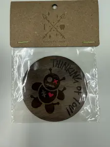 Thinking of You Voodoo Doll Wooden Sticker - Laser Engraved Funny Witchy Gift Handmade Wood Decor