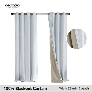 Blackout(100%) Curtains 2 Panels, Deconovo  Faux Linen Curtains Grommet Total Blackout Curtain, Thermal Insulated Room Darkening for Living Room