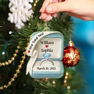 Personalized She Said Yes Ornament, 2D Flat Acrylic Keepsake, Engagement Ring Box Gift, Wedding Ornament, Couple Christmas Decoration, Holiday Gift