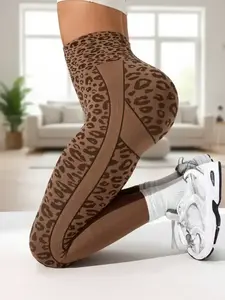 Women's Leopard Print High Waist Sports Shaping Leggings, Casual Comfy Breathable Skinny Pants for Yoga Gym Workout Running, Ladies Sportswear for Fall & Winter
