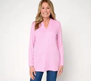 Denim & Co. Regular Drop Needle Rib Long Sleeve V-Neck Tunic