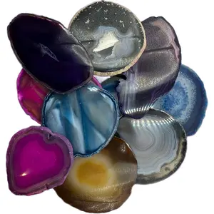 Dyed or Natural Agate Slice with Stand, Assorted Colors, Approx. 2.5”-3”