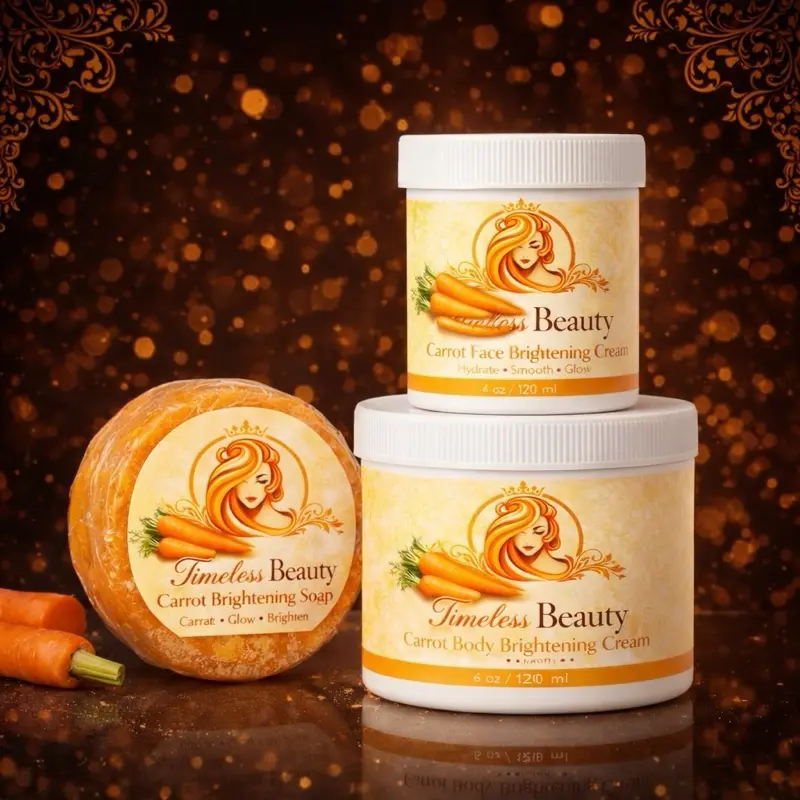 Timeless Beauty Carrot Brightening Skincare Set with Face Cream Body Cream & Soap for Luminous Radiant Skin Ideal for Daily Use