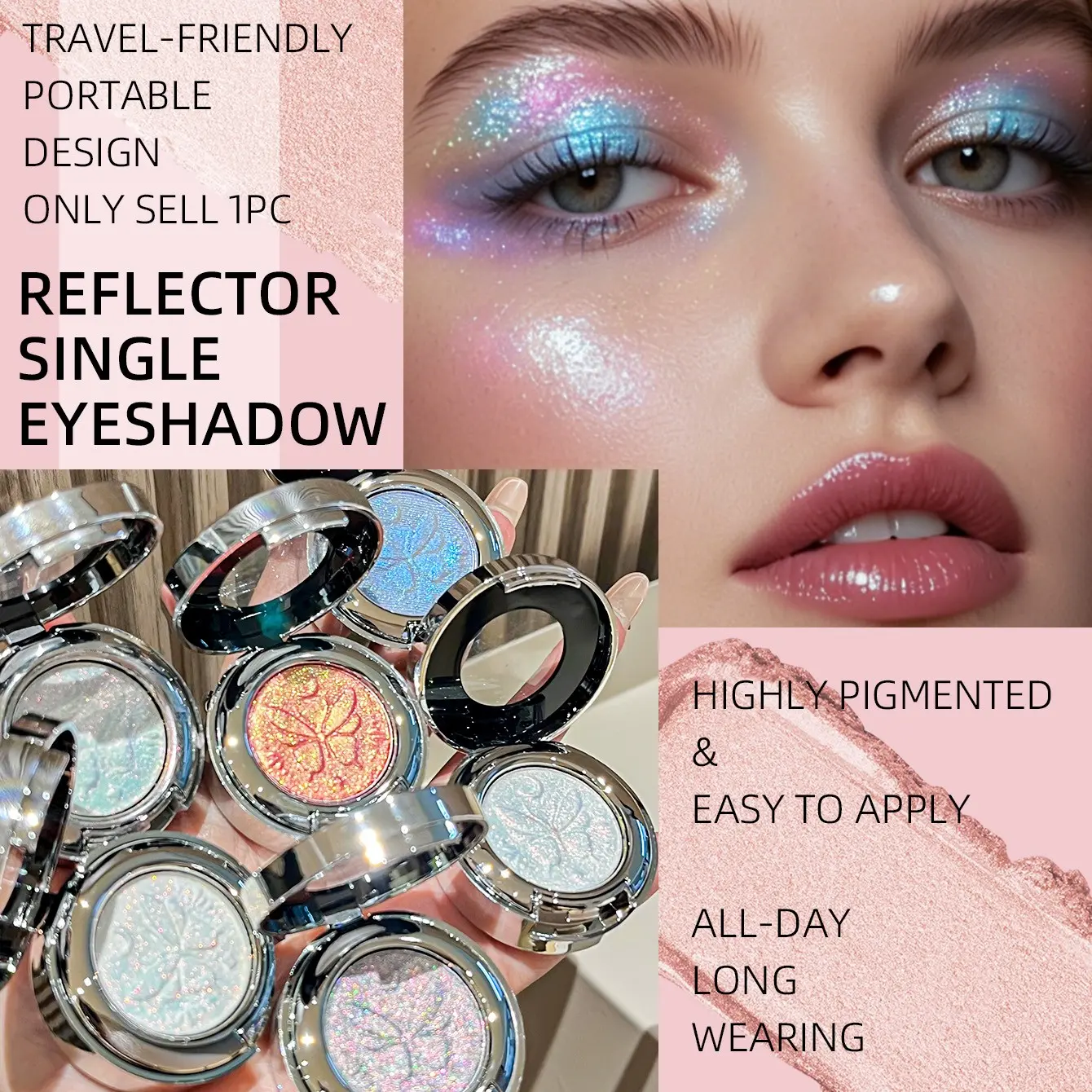 Chameleon Highlighter Single Color Eyeshadow Palette, Highly Pigmented, Polarized Fine Shimmer, Radiant, Long-Lasting, Portable, Daily/party Use, Enhance Eye Makeup