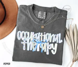 Comfort Colors® Occupational Therapy T Shirt, Coquette Bow OT Tshirt, Floral Occupational Therapist Shirts, Gift for OTA,  COTA Fabric Top Womenswear Fit