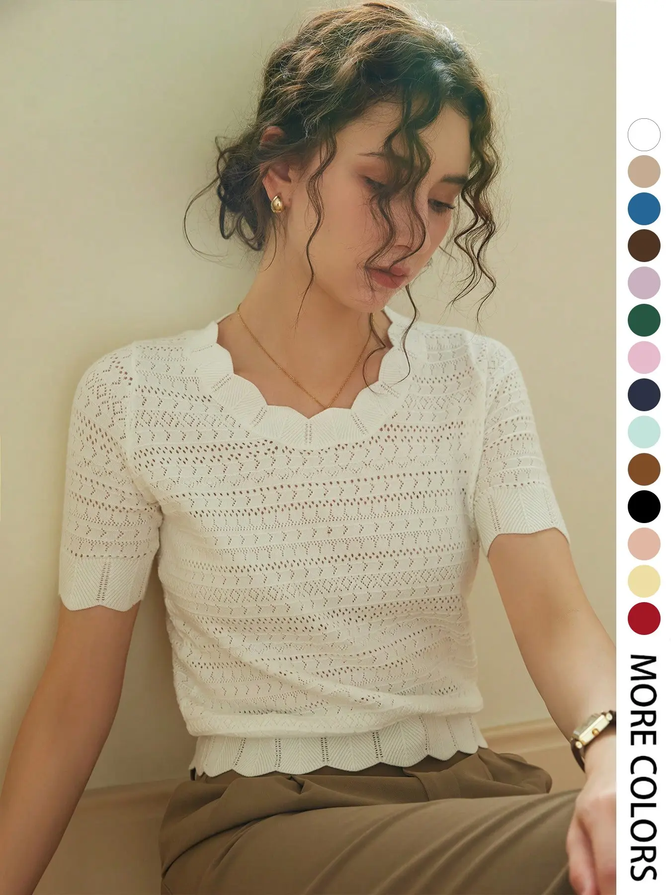 French Elegance Versatile Slim Fit Basic Casual Fashion Knit Lazy Short Sleeve Soft Knit Pullover T-Shirt, Knitted Top Casual Knit Tops for Women Spring Summer (random Pattern) Knitwear