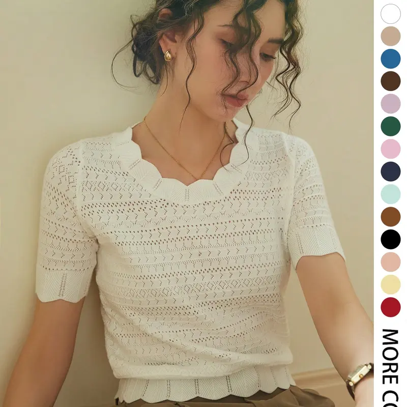 French Elegance Versatile Slim Fit Basic Casual Fashion Knit Lazy Short Sleeve Soft Knit Pullover T-Shirt, Knitted Top Casual Knit Tops for Women Spring Summer (random Pattern) Knitwear